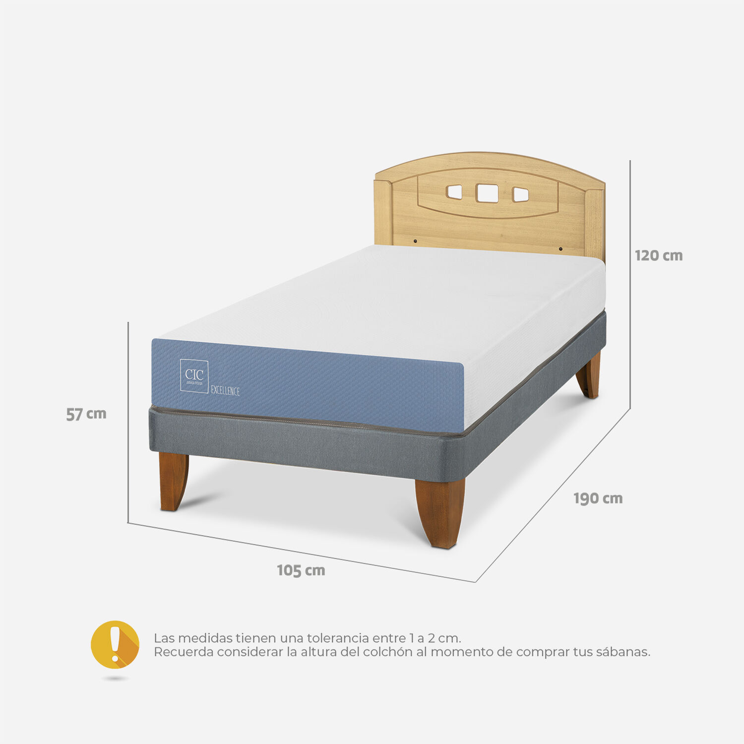 Cama Europea 1,5 Plazas Excellence + Respaldo Gales Mostaza