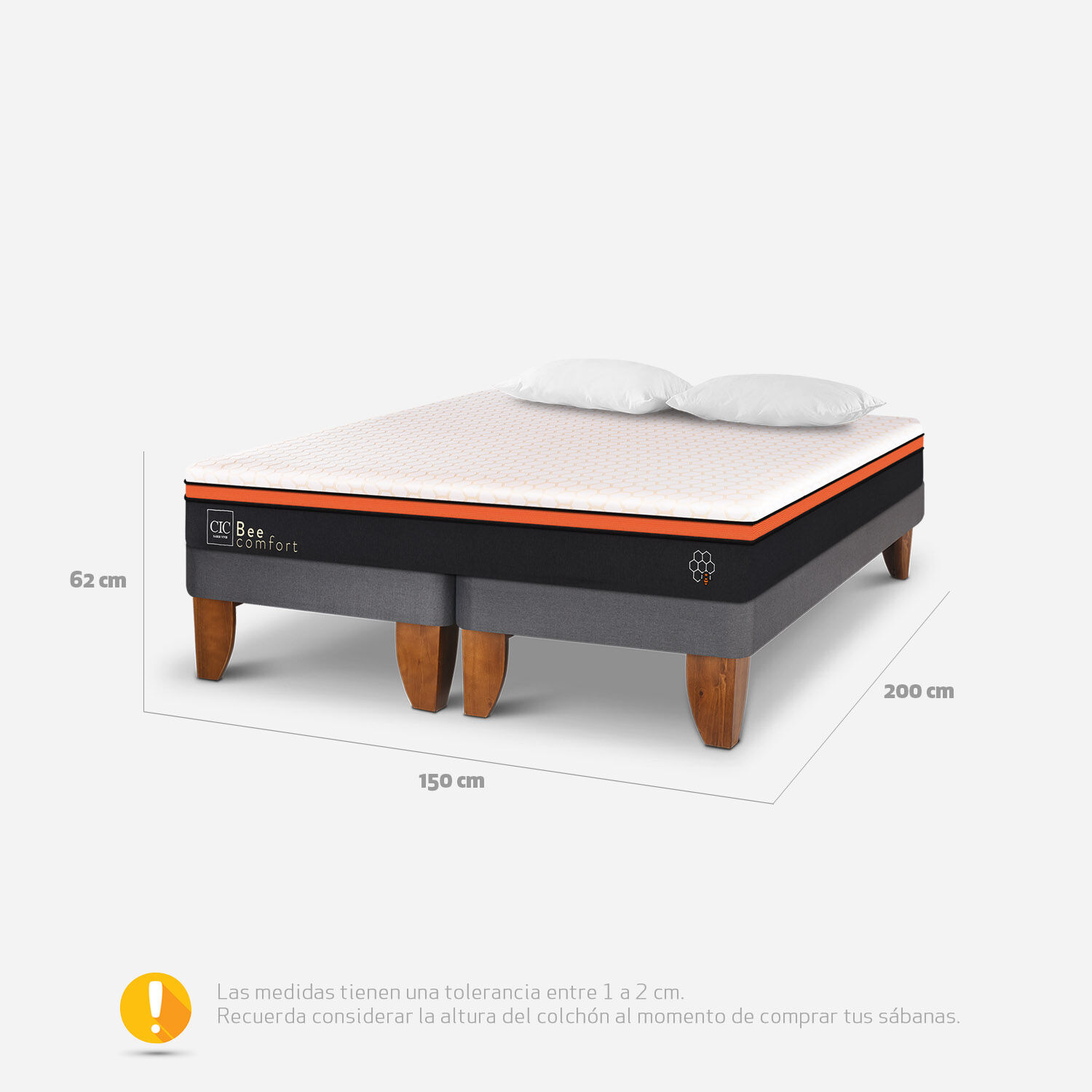 Cama Europea 2 Plazas Bee Comfort Base Dividida + Almohadas Viscoel&aacute;sticas