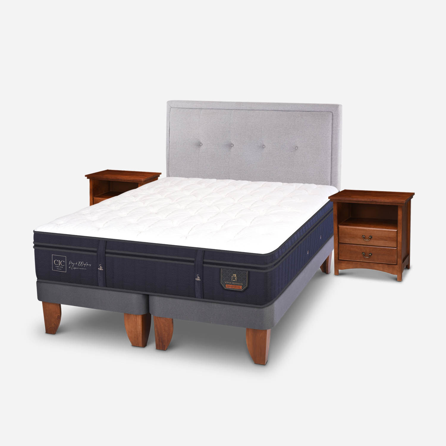 Cama Europea 2 Plazas Super Premium Base Dividida + Set Ganges