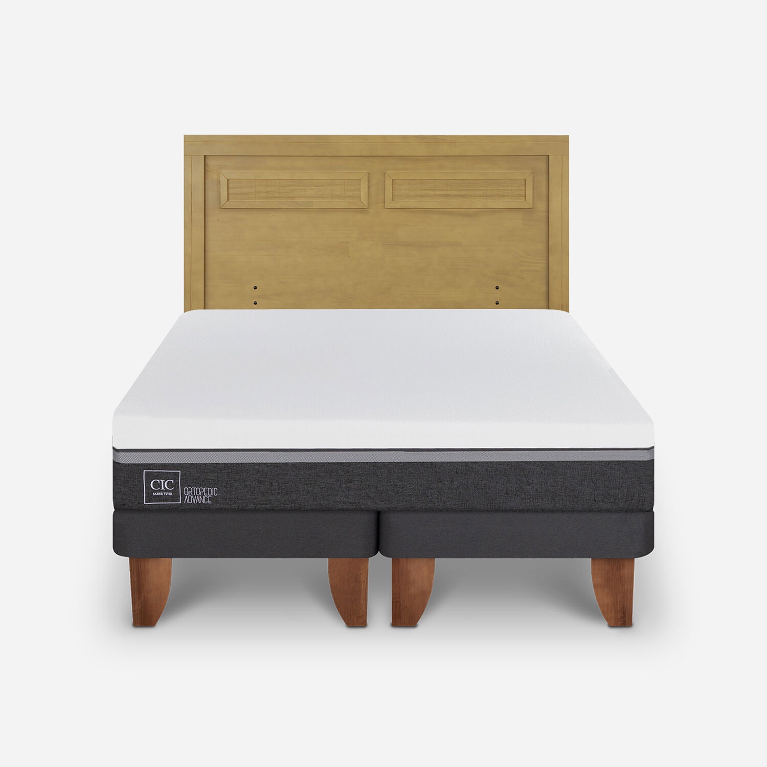 Cama Europea 2 Plazas Ortopedic Advance Base Dividida + Respaldo Mil&aacute;n Mostaza