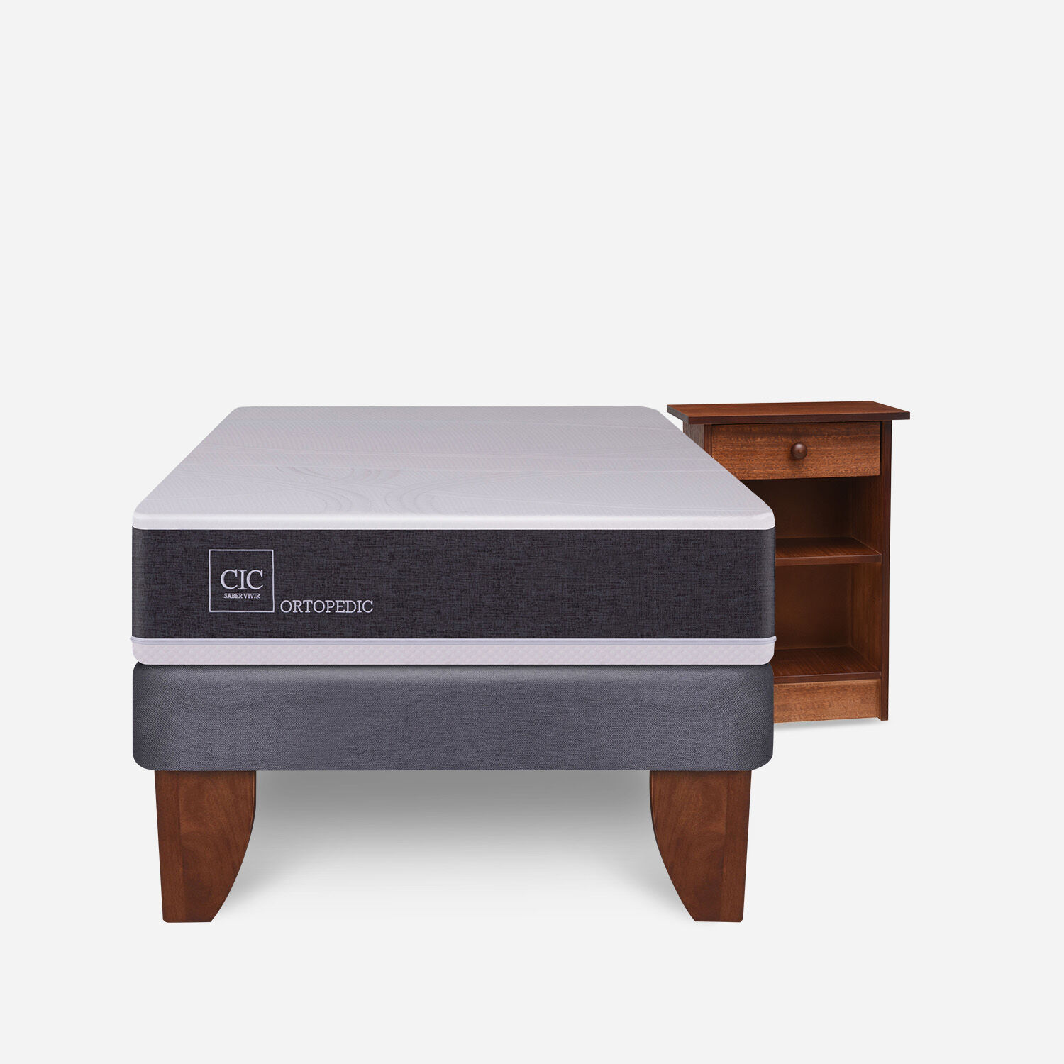 Cama Europea 1,5 Plazas Ortopedic + Veladores Dubl&iacute;n Caramel