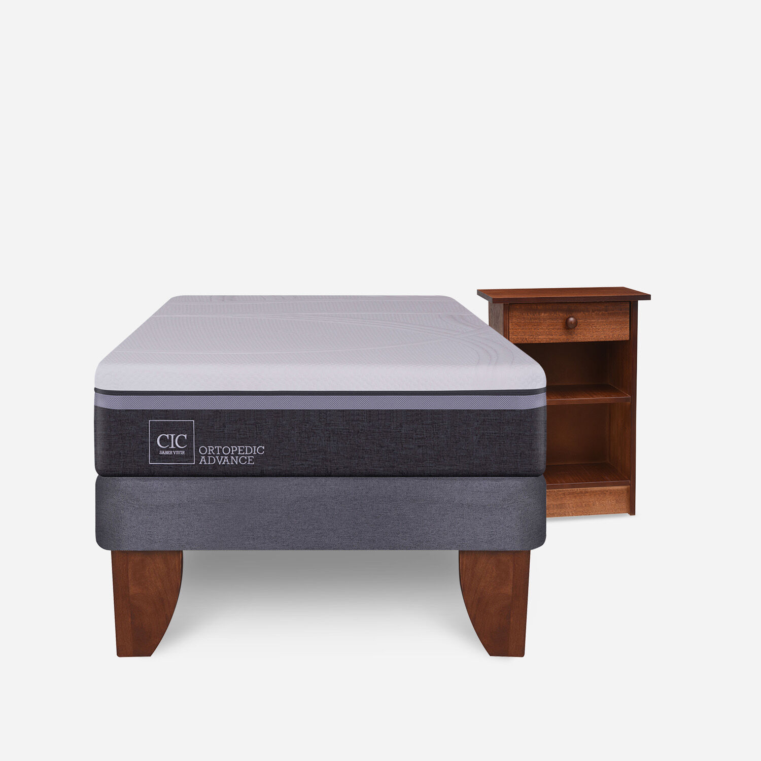Cama Europea 1,5 Plazas Ortopedic Advance + Velador Dubl&iacute;n Caramel
