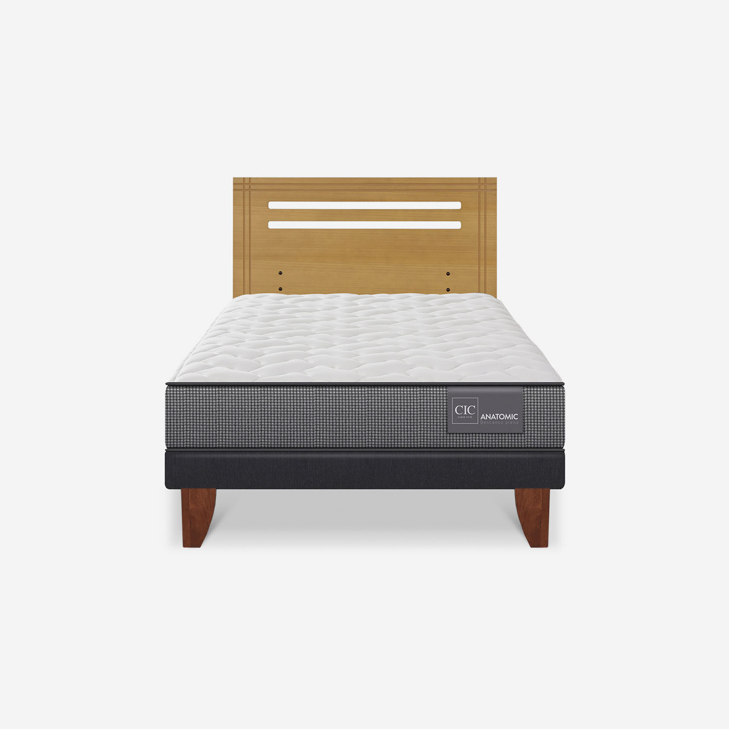 Cama Europea 1,5 Plazas Anatomic + Respaldo M&uacute;nich Mostaza