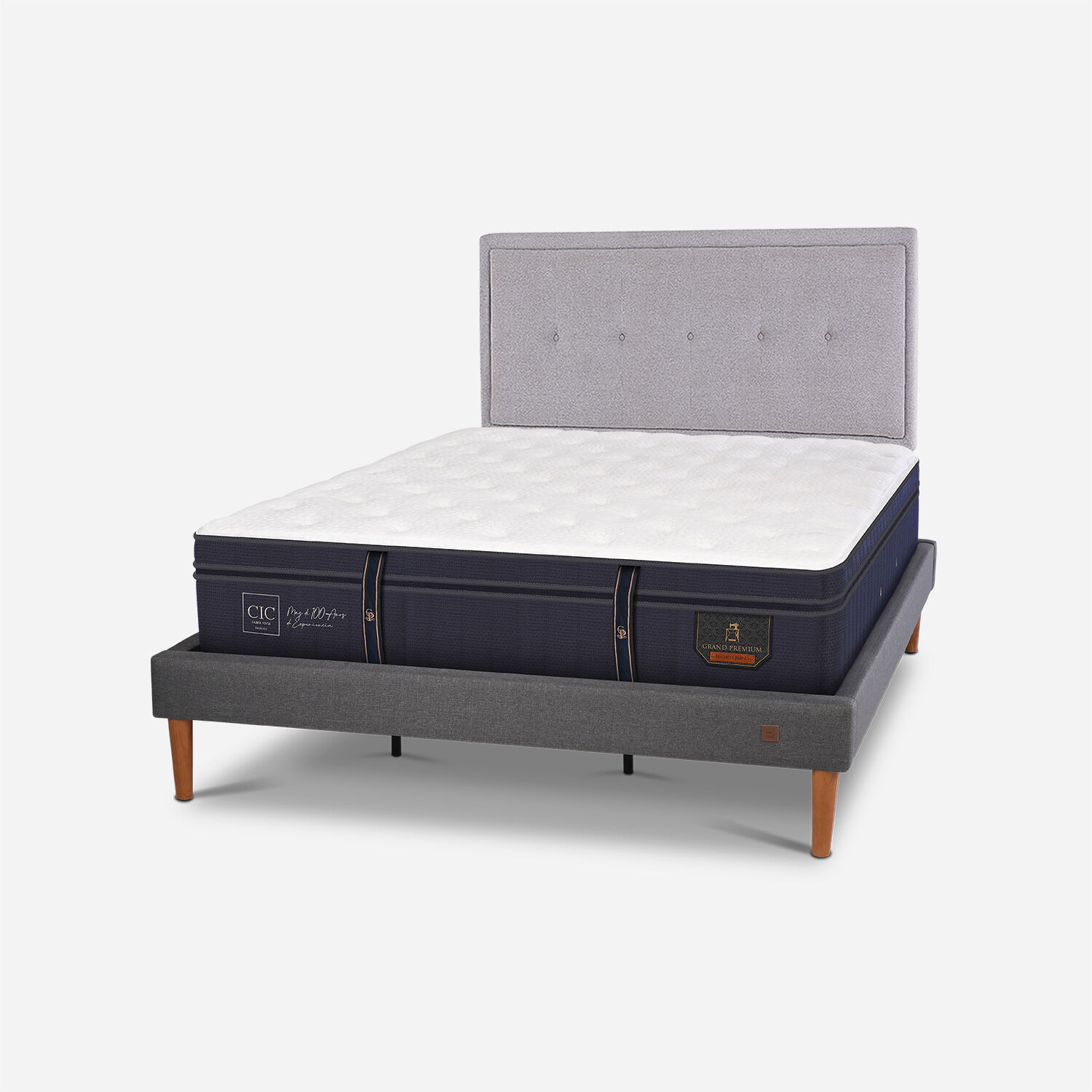 Cama Europea Curve King Grand Premium + Respaldo Ganges