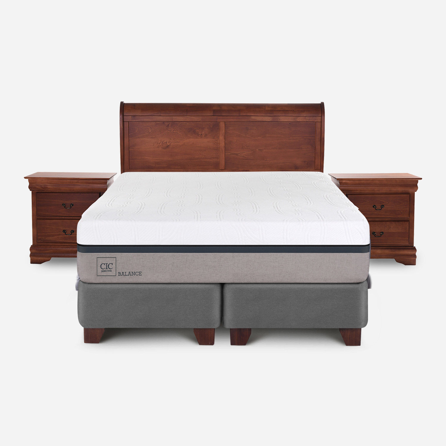 Box Spring 2 Plazas Balance Base Dividida + Set Mir&oacute; Caramel