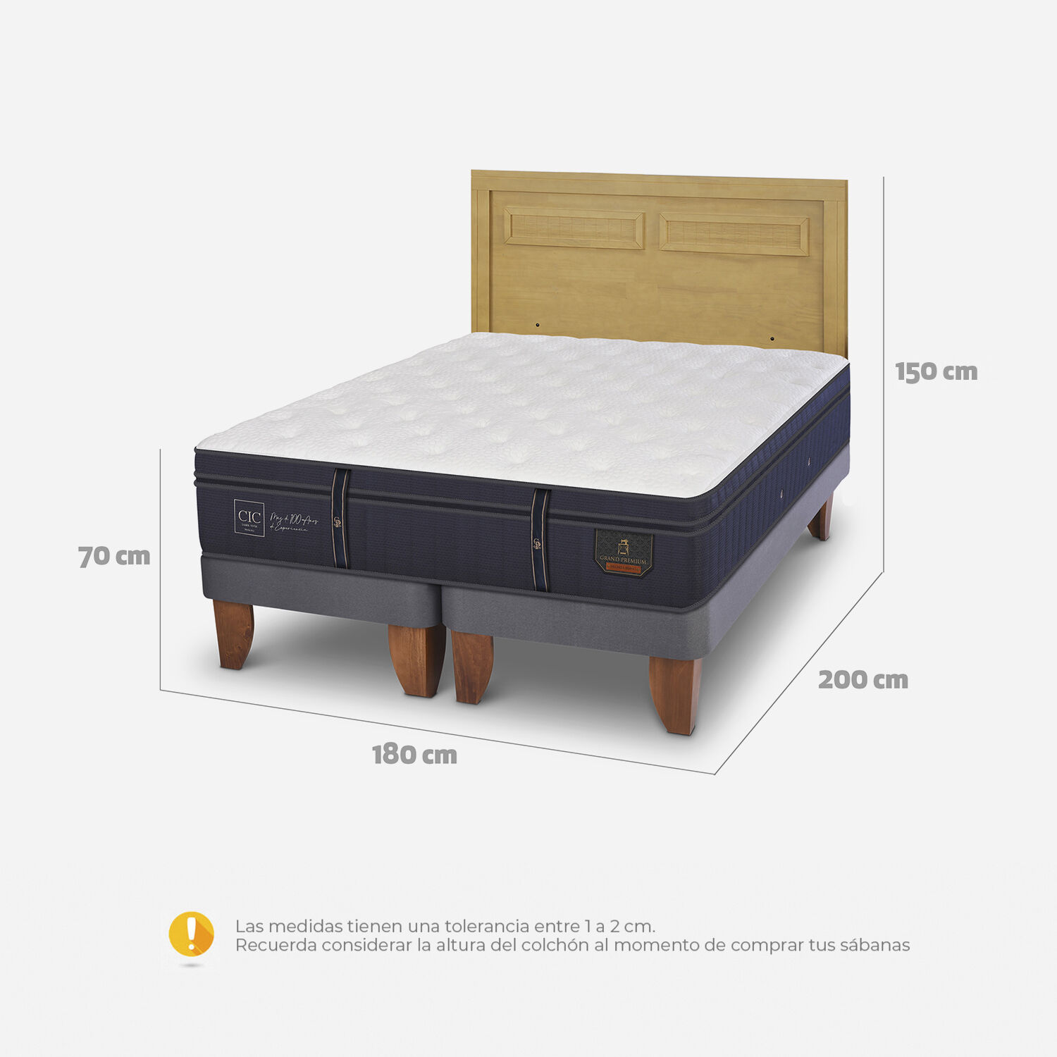 Cama Europea King Grand Premium + Respaldo Mil&aacute;n Mostaza