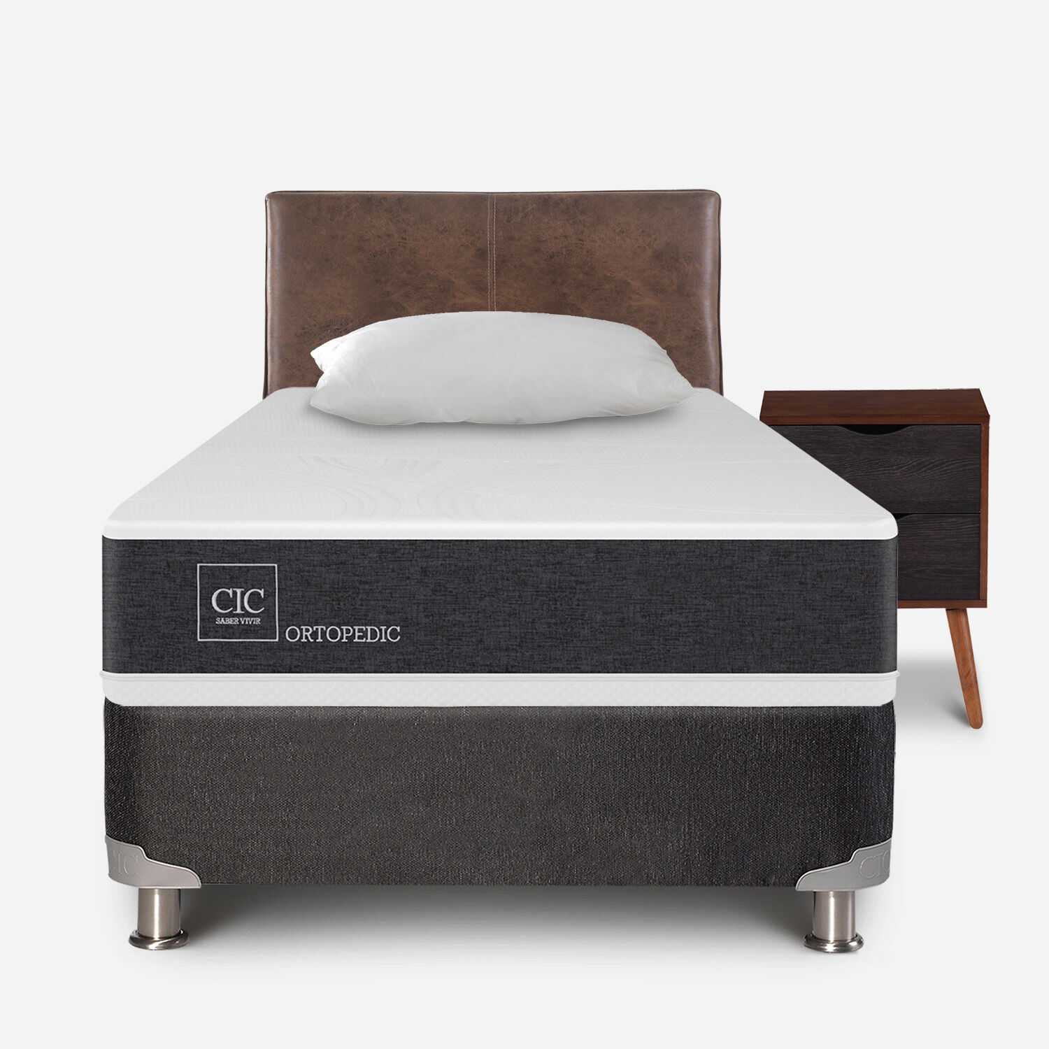 Box Spring 1,5 Plazas Ortopedic 5 Zonas + Almohada + Set Baker