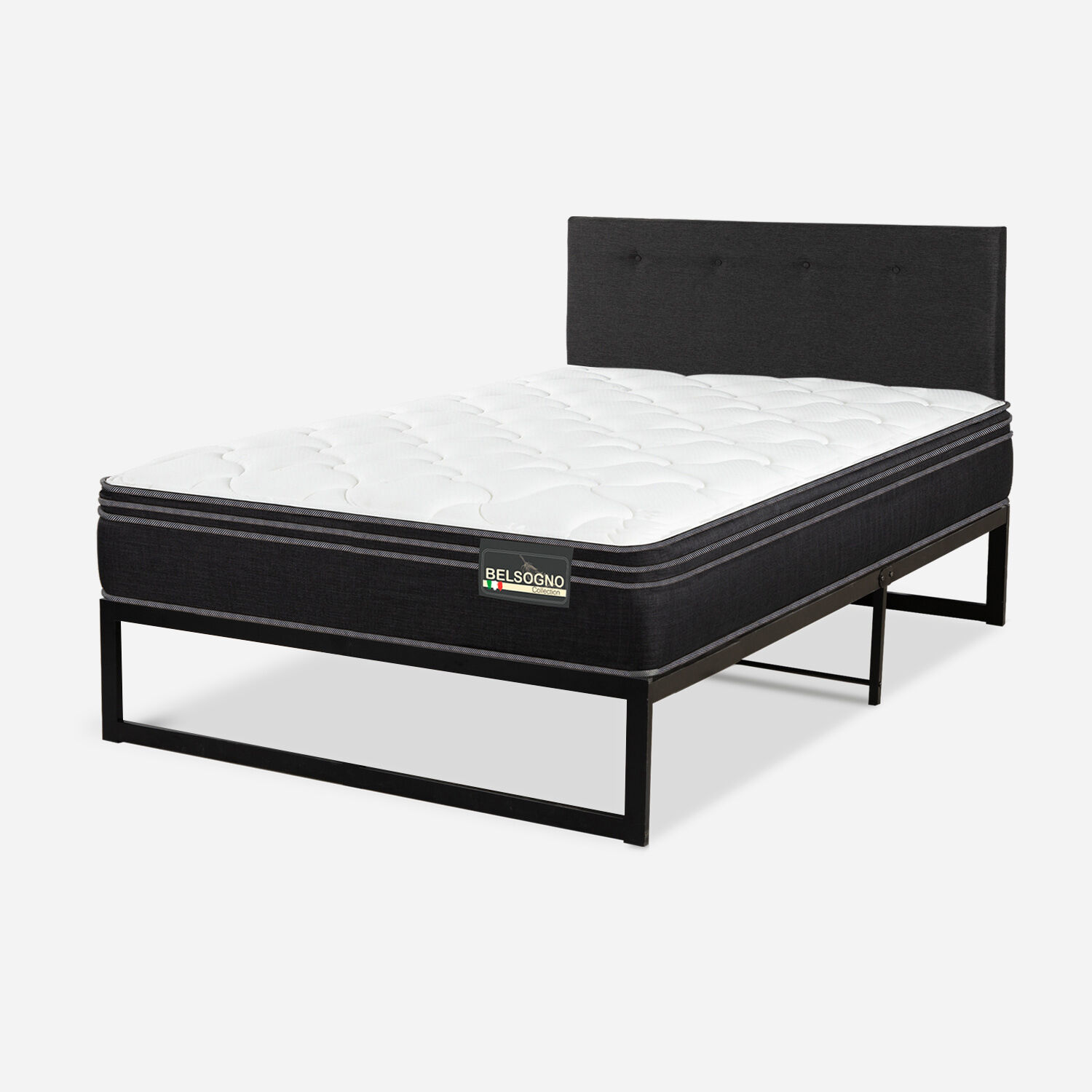 Cama Iron Smart Belsogno 1,5 Plazas Premium Black con Respaldo Black