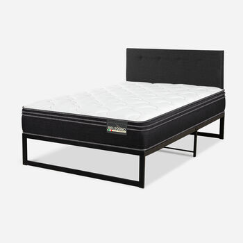 Cama Iron Smart Belsogno 1,5 Plazas Premium Black con Respaldo Black