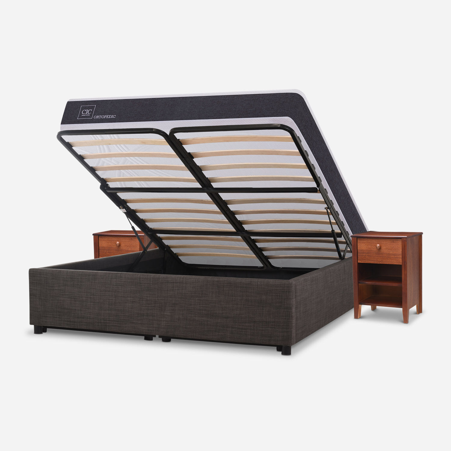 Cama Space Box 2 Plazas Ortopedic + Velador Torino Caramel