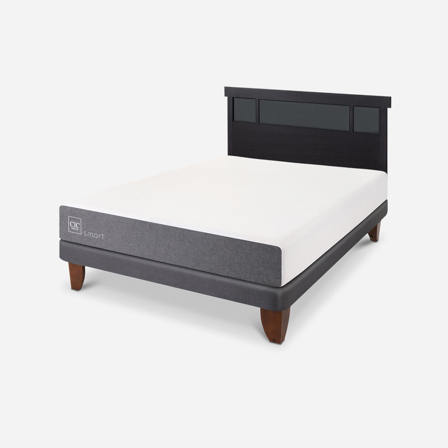 Cama Europea 2 Plazas Smart Base Normal + Respaldo Dublín Negro