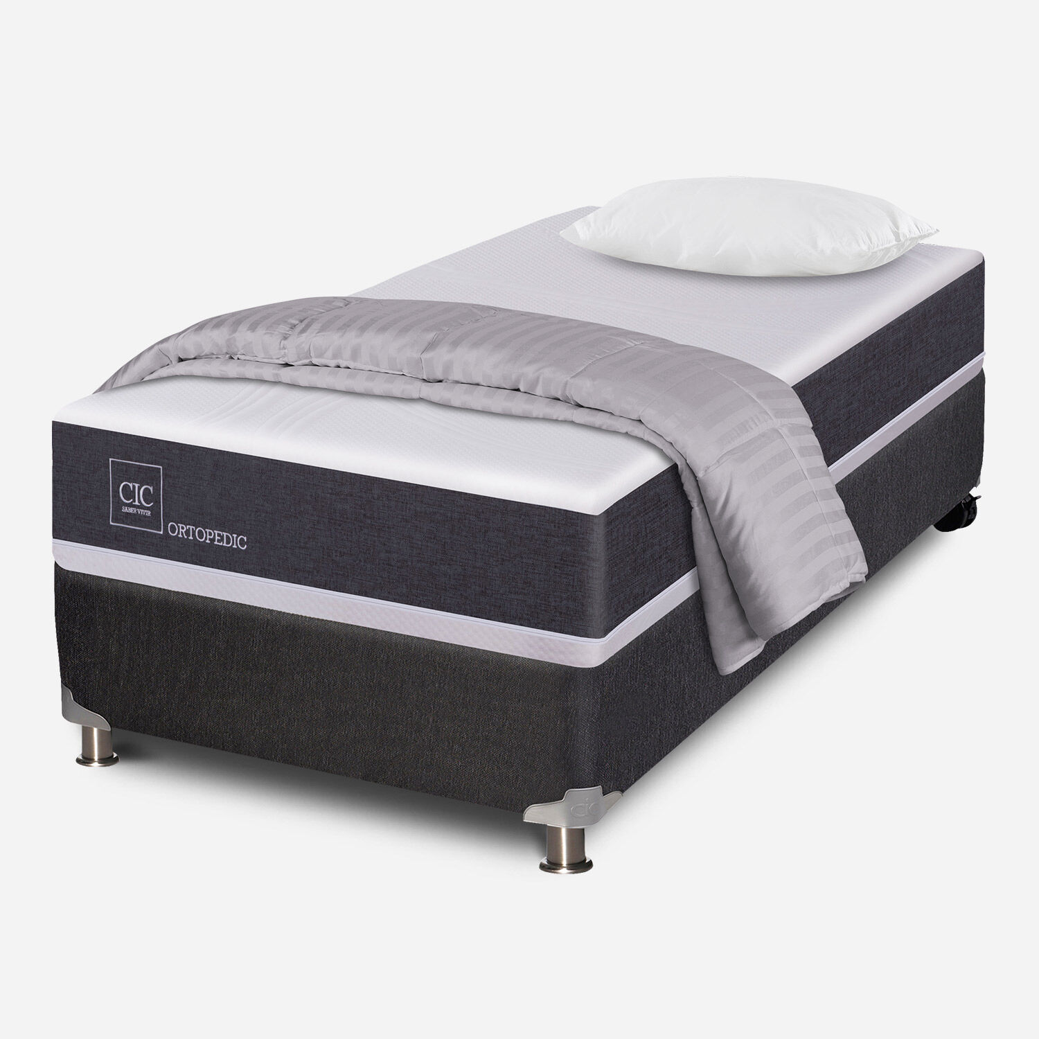 Box Spring 1 Plaza Ortopedic 5 Zonas + Almohada + Plum&oacute;n