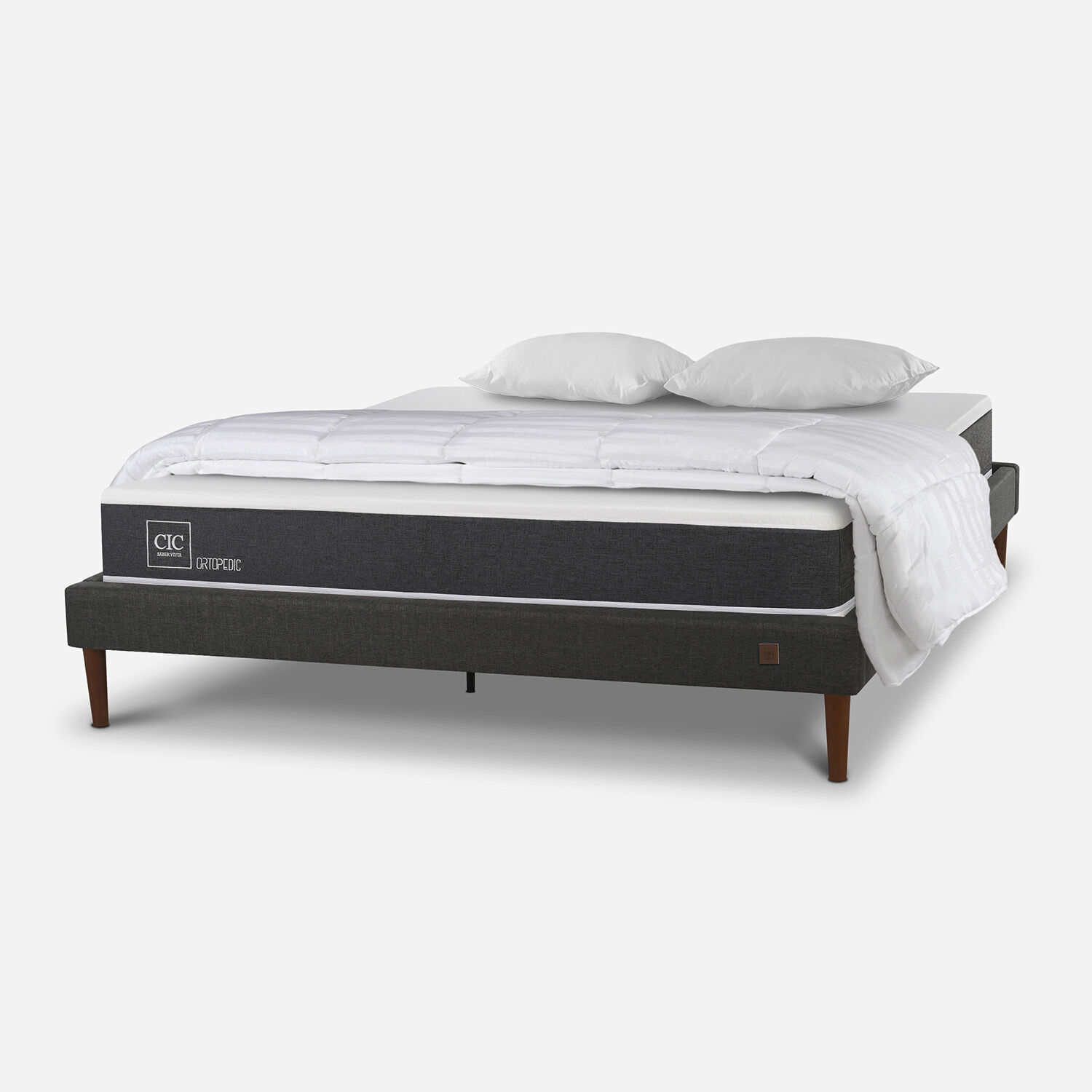 Cama Europea Curve 2 Plazas Ortopedic + Almohadas + Plum&oacute;n