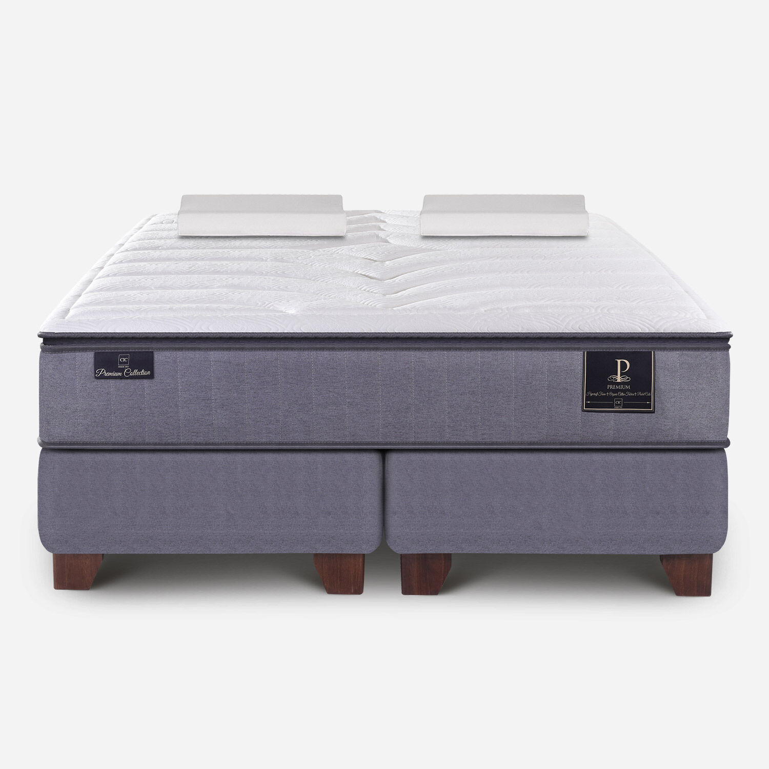 Box Spring 2 Plazas Premium Base Dividida + Almohadas Viscoel&aacute;sticas