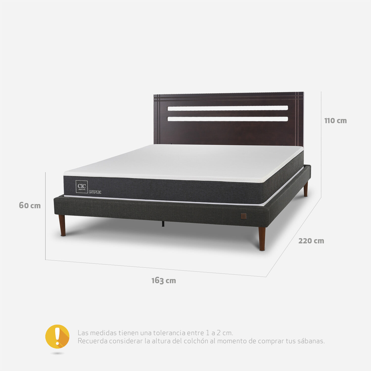 Cama Europea Curve 2 Plazas Ortopedic + Respaldo M&uacute;nich Chocolate