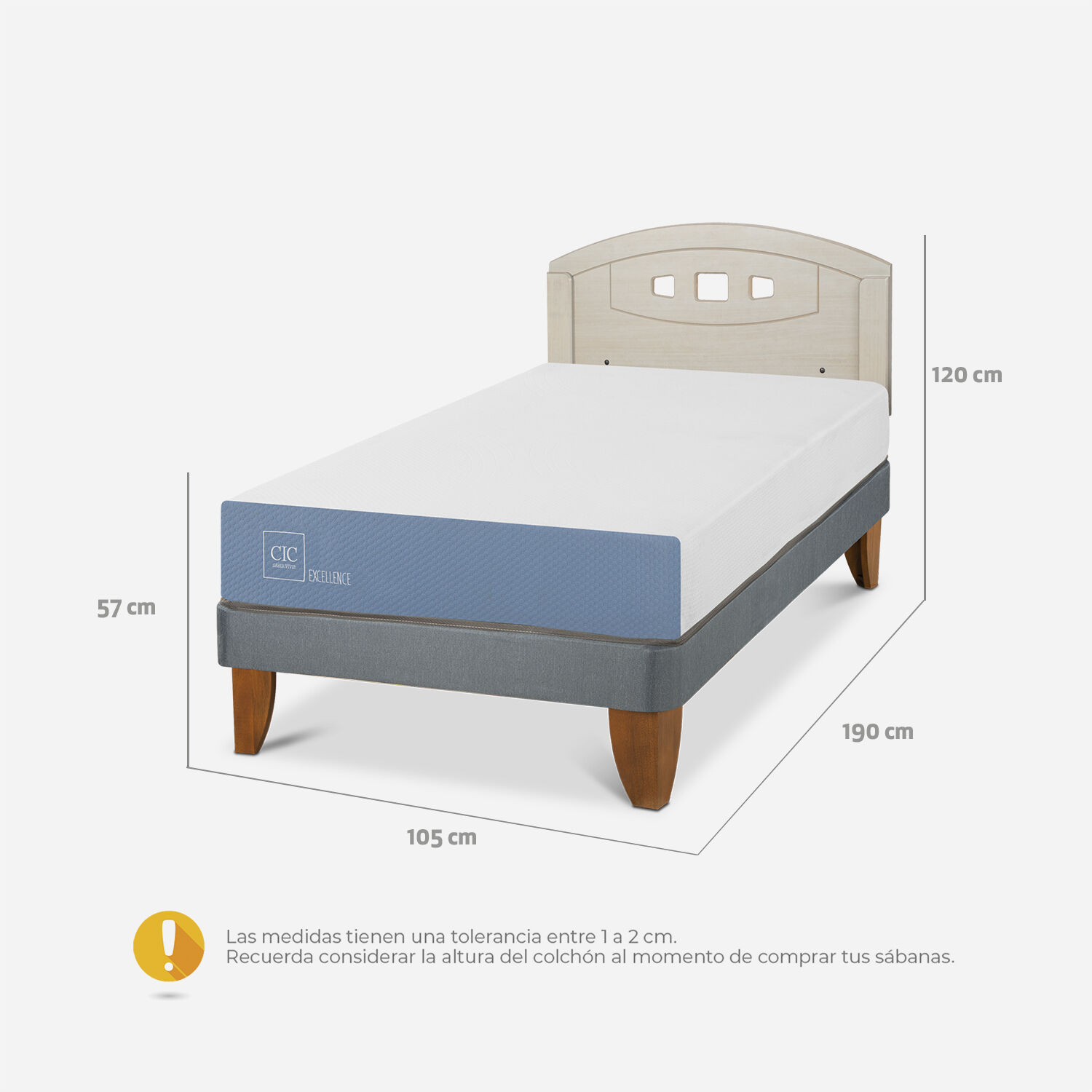 Cama Europea 1,5 Plazas Excellence + Respaldo Gales Alpino