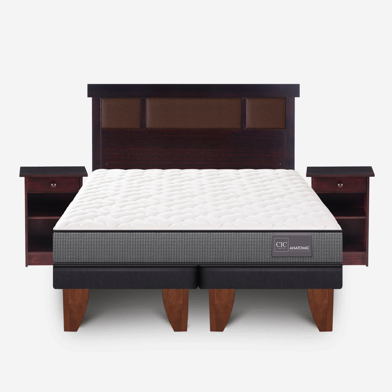 Cama Europea 2 Plazas Anatomic Base Dividida + Set Dublín Chocolate