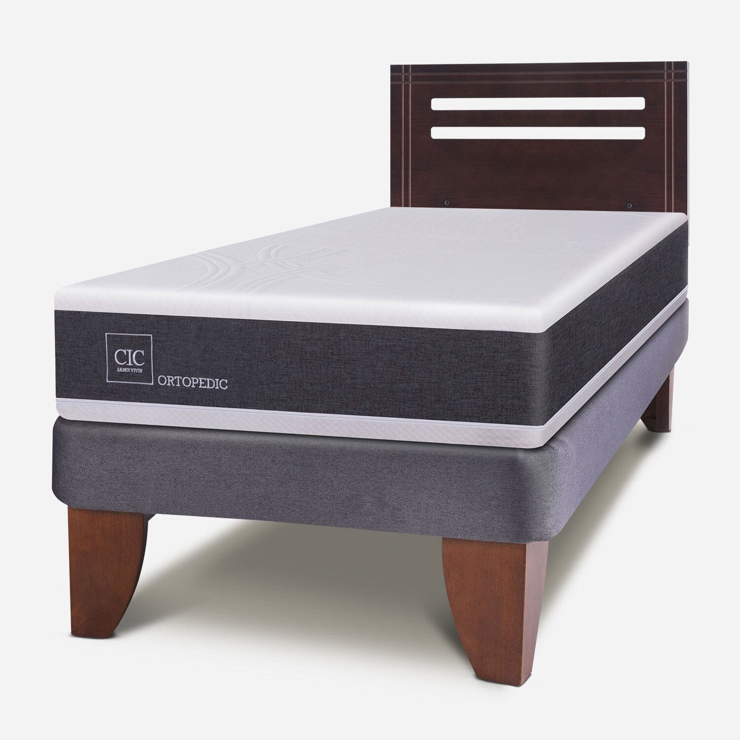 Cama Europea 1,5 Plazas Ortopedic + Respaldo Múnich Chocolate