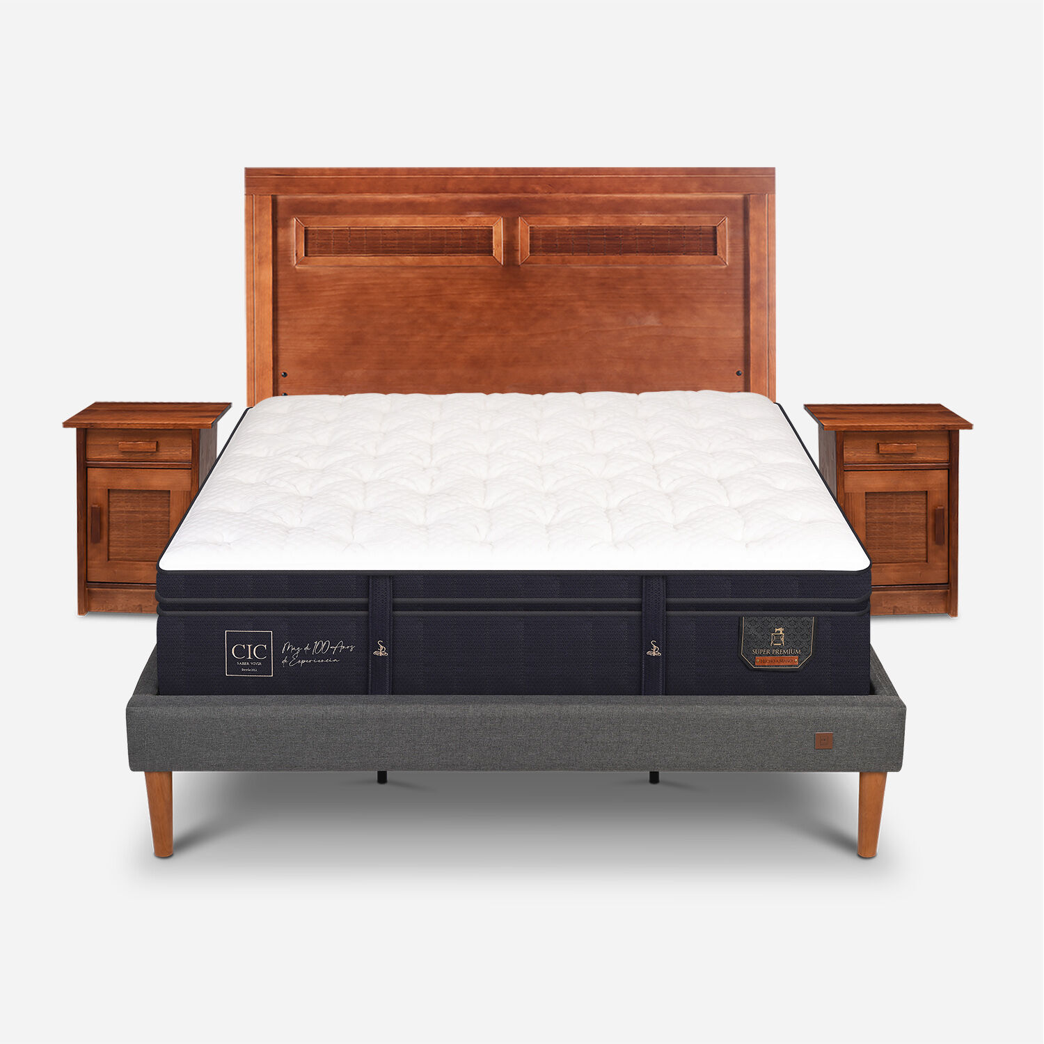 Cama Europea Curve King Super Premium + Set Mil&aacute;n Caramel