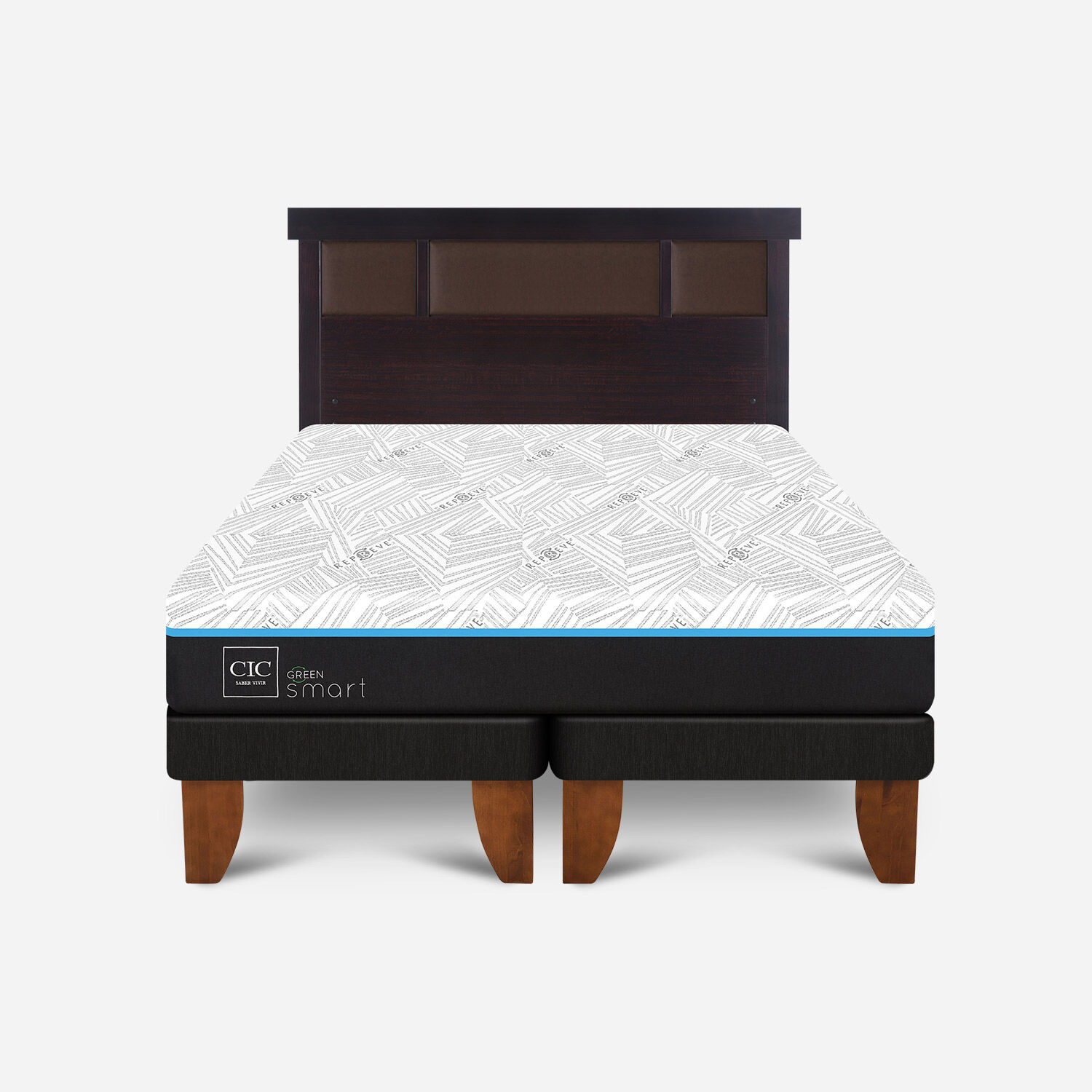 Cama Europea 2 Plazas Infinity Green Base Dividida + Respaldo Dublín Chocolate