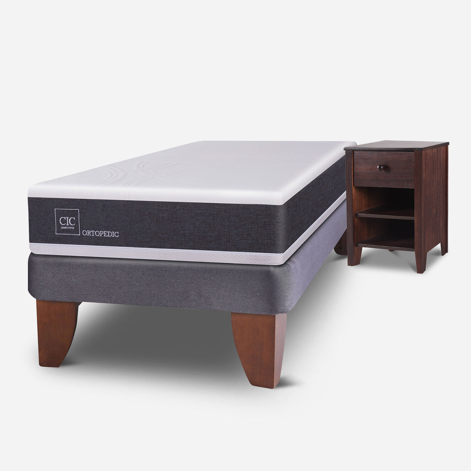 Cama Europea 1.5 Plazas Ortopedic + Velador Torino Choc