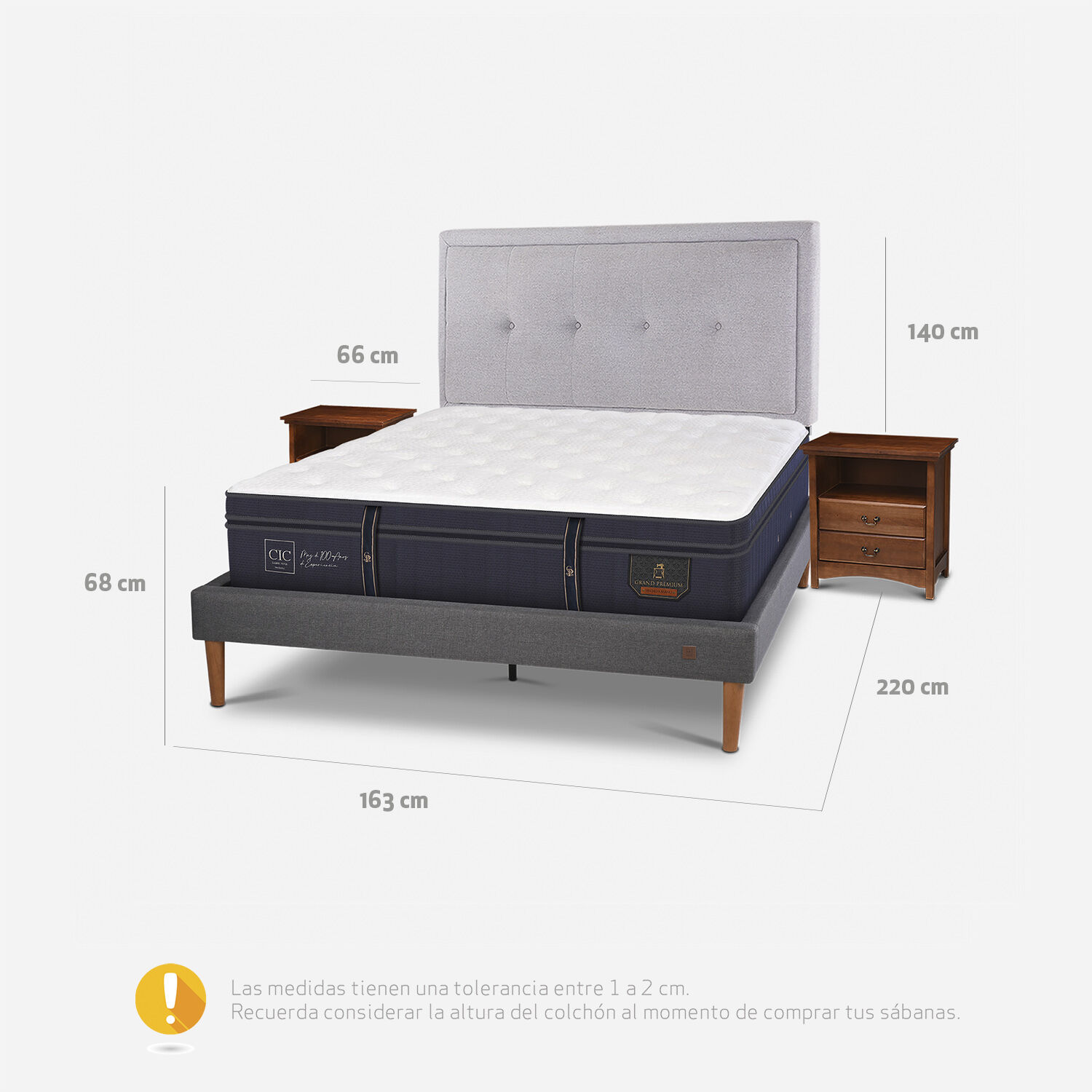 Cama Europea Curve 2 Plazas Grand Premium + Set Ganges