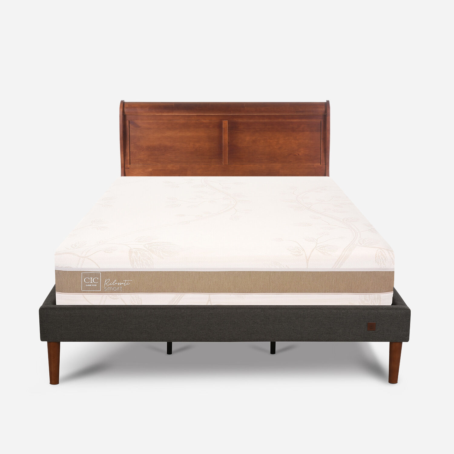 Cama Europea Curve King Rilassati Infinity + Respaldo Mir&oacute; Caramel