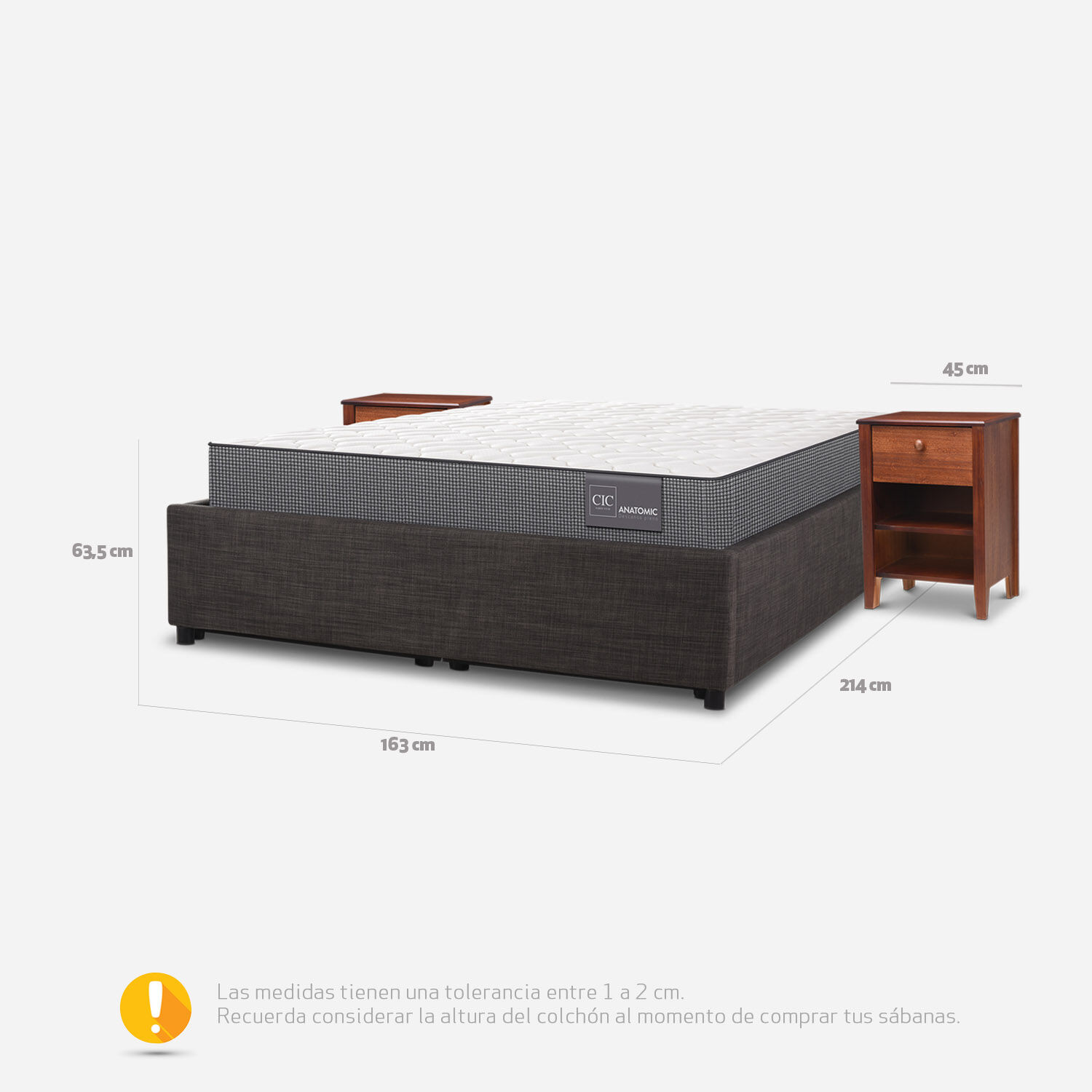 Cama Space Box 2 Plazas Anatomic + Velador Torino Caramel