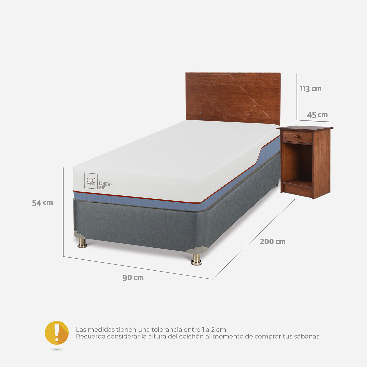 Cama Americana 1 Plaza Excellence Plus + Set Villarrica