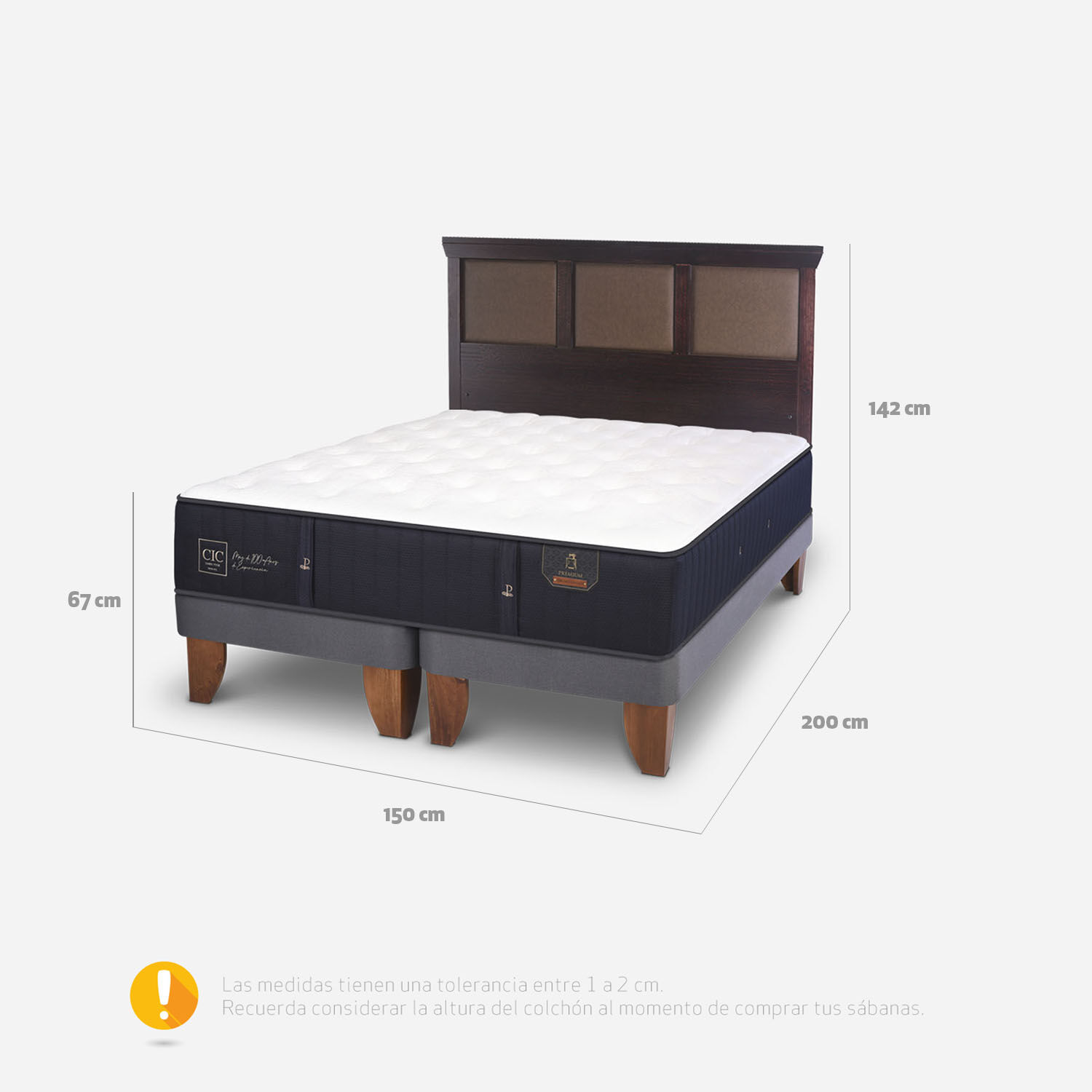 Cama Europea 2 Plazas Premium Base Dividida + Respaldo Torino Chocolate