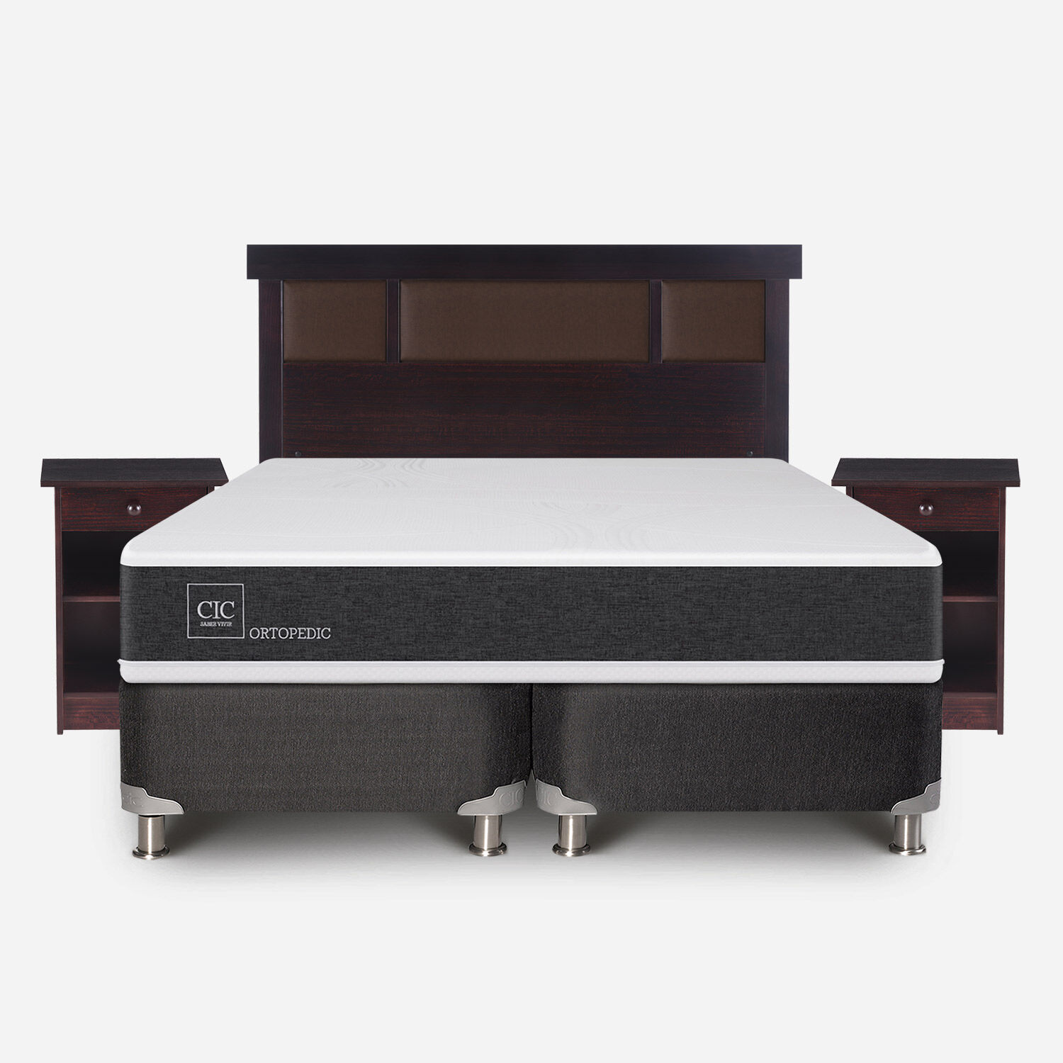 Box Spring 2 Plazas Ortopedic Base Dividida 5 Zonas + Set Dublín Chocolate