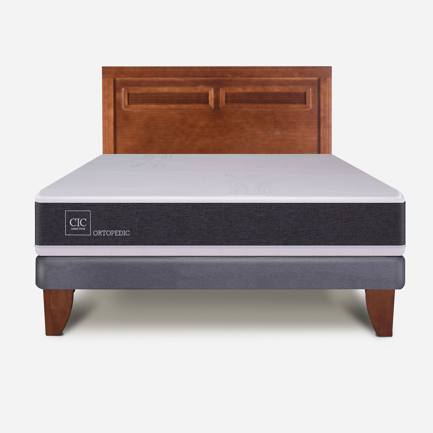 Cama Europea 2 Plazas Ortopedic Base Normal + Respaldo Mil&aacute;n Caramel