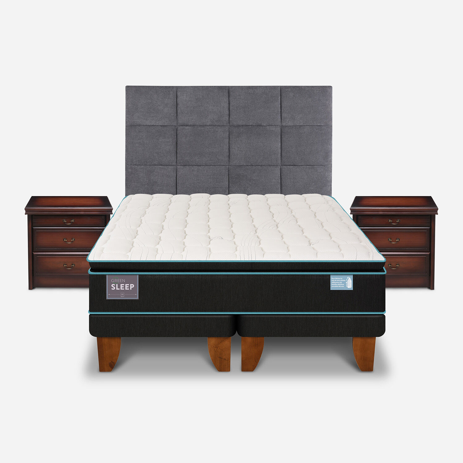 Cama Europea 2 Plazas Base Dividida Green Sleep + Set Támesis