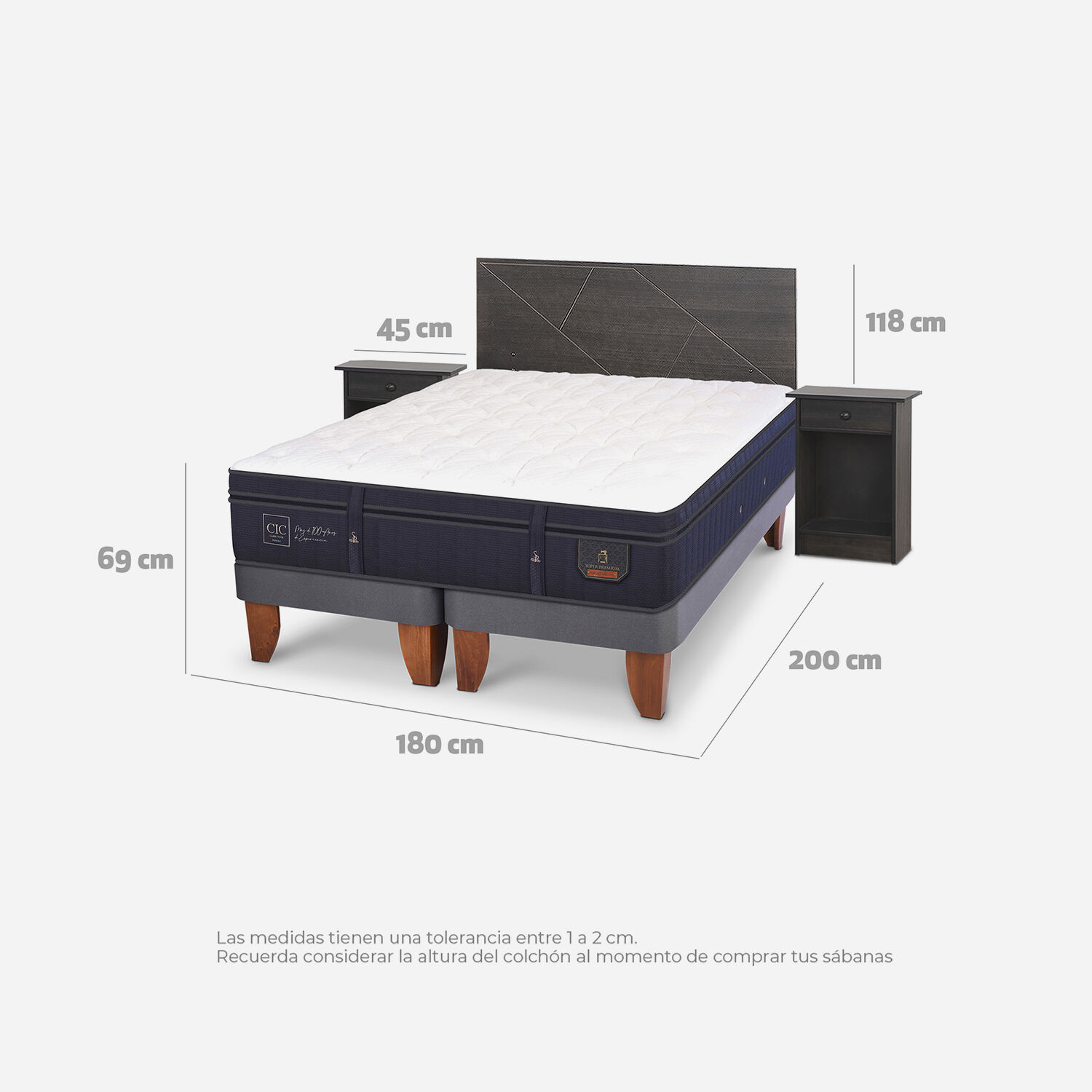 Cama Europea King Super Premium + Set Villarrica Gris