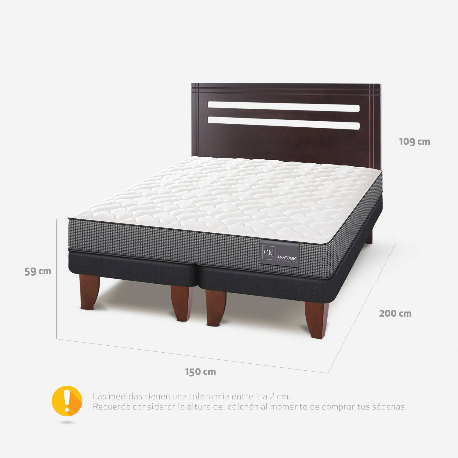 Cama Europea 2 Plazas Base Dividida Anatomic + Respaldo Múnich Chocolate