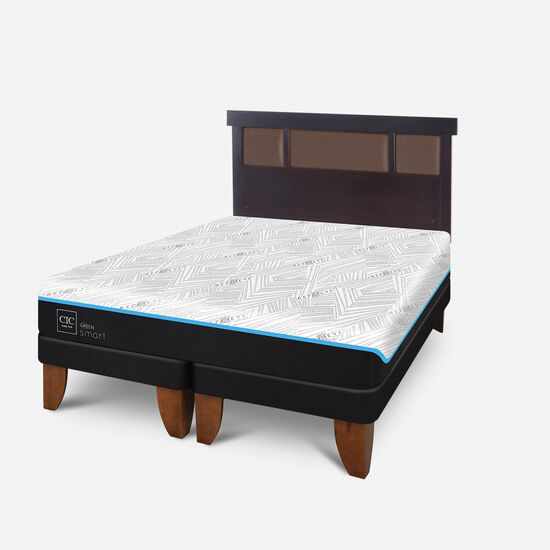 Cama Europea 2 Plazas Smart Green Base Dividida + Respaldo Dublín Choc