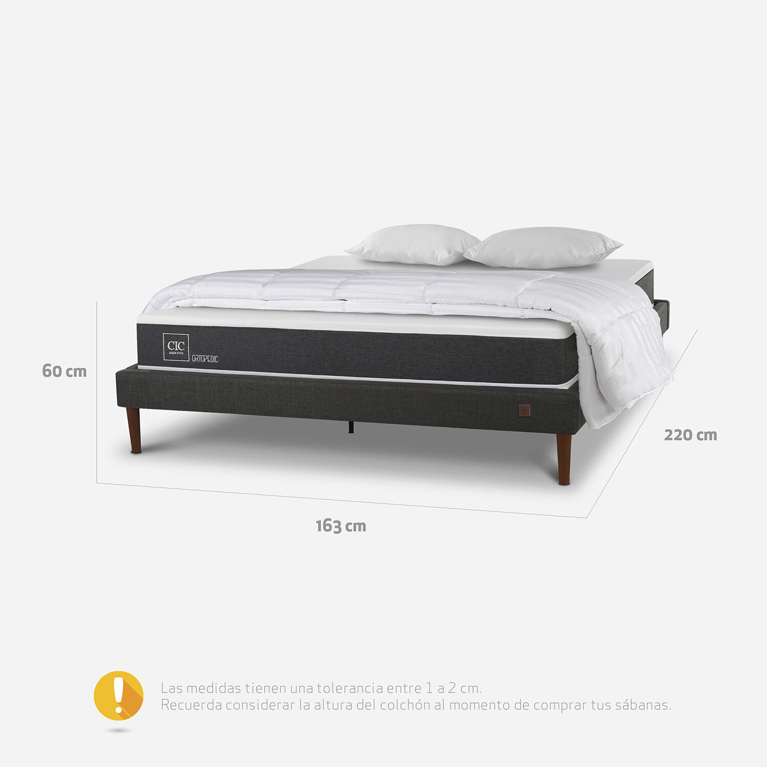 Cama Europea Curve 2 Plazas Ortopedic + Almohadas + Plum&oacute;n