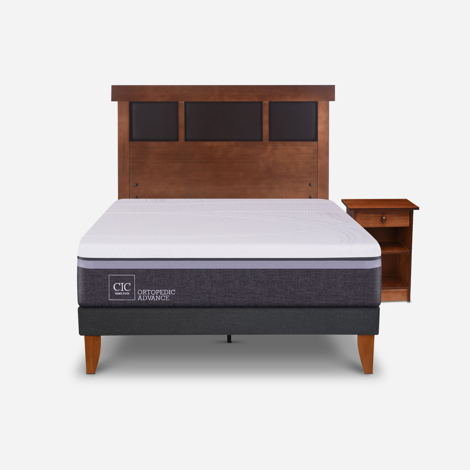 Cama Europea Curve 1,5 Plazas Ortopedic Advance + Set Dubl&iacute;n Caramel