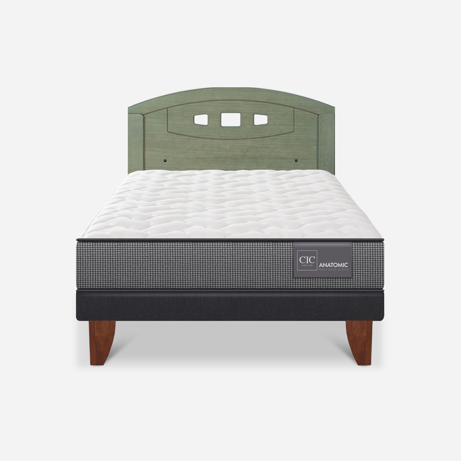 Cama Europea 1,5 Plazas Anatomic + Respaldo Gales Olivo