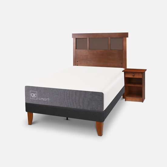 Cama Europea Curve 1.5 Plazas Smart + Set New Dublín Caramel