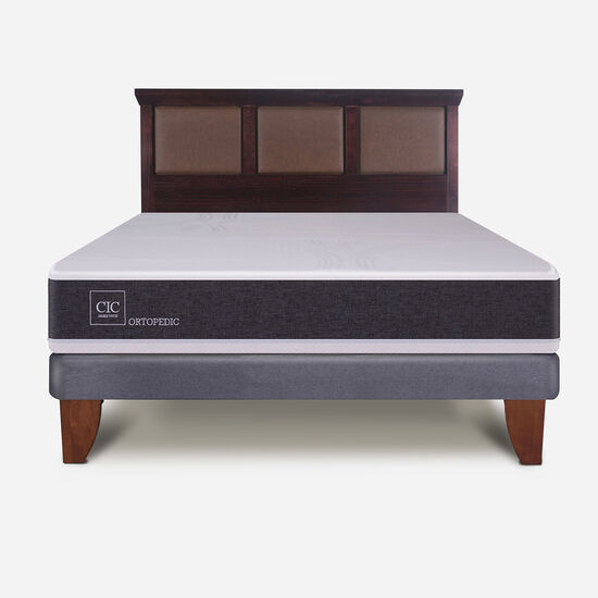Cama Europea 2 Plazas Base Normal Ortopedic + Respaldo Torino Choc