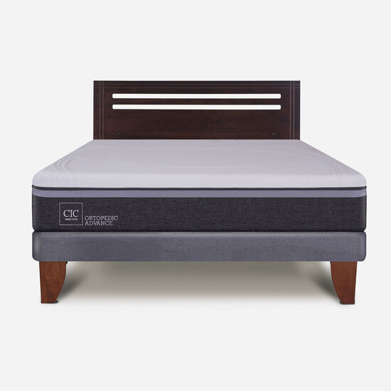 Cama Europea 2 Plazas Base Normal Ortopedic Advance + Respaldo Múnich
