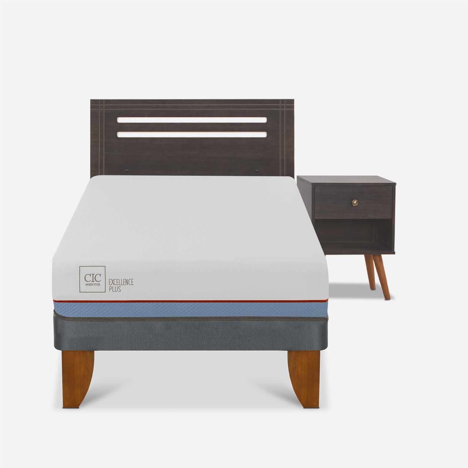 Cama Europea 1,5 Plazas Excellence Plus + Set M&uacute;nich Gris