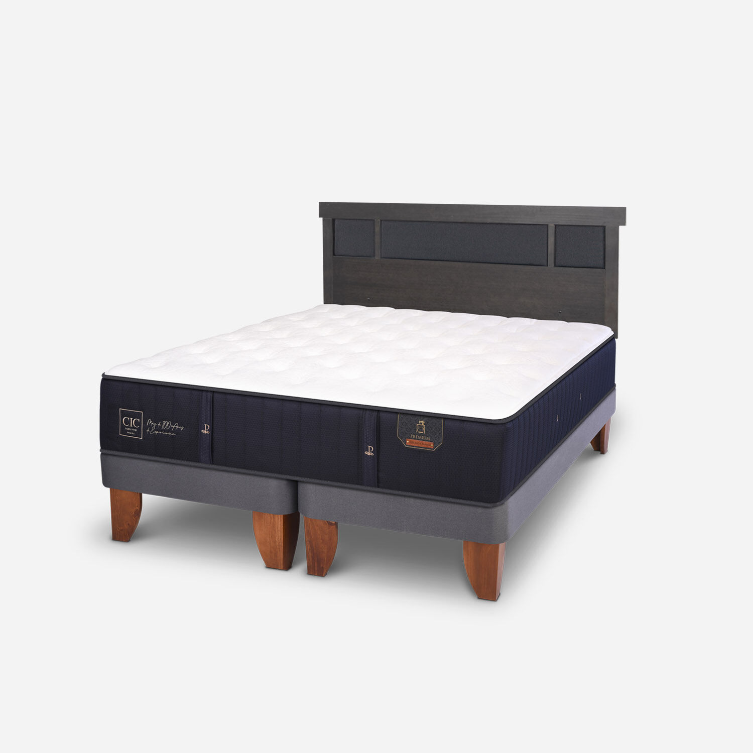 Cama Europea King Premium + Respaldo Dublín Gris