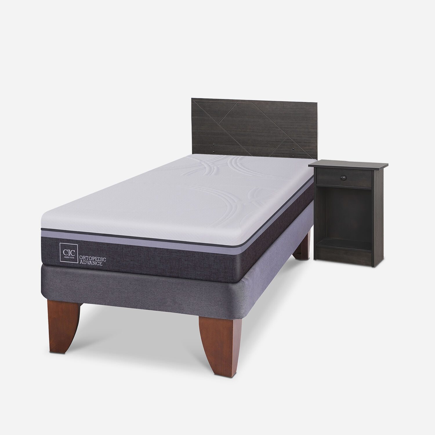 Cama Europea 1,5 Plazas Ortopedic Advance Set Villarrica Gris