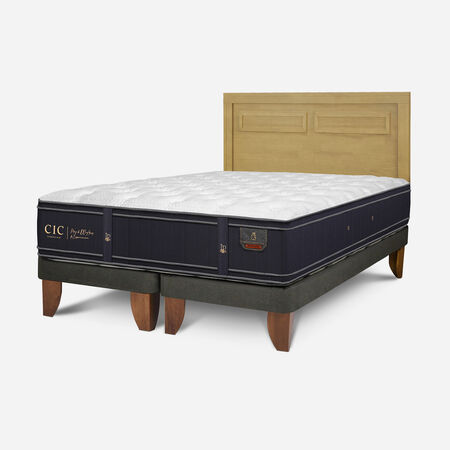 Cama Europea King Grand Premium + Respaldo Mil&aacute;n Mostaza
