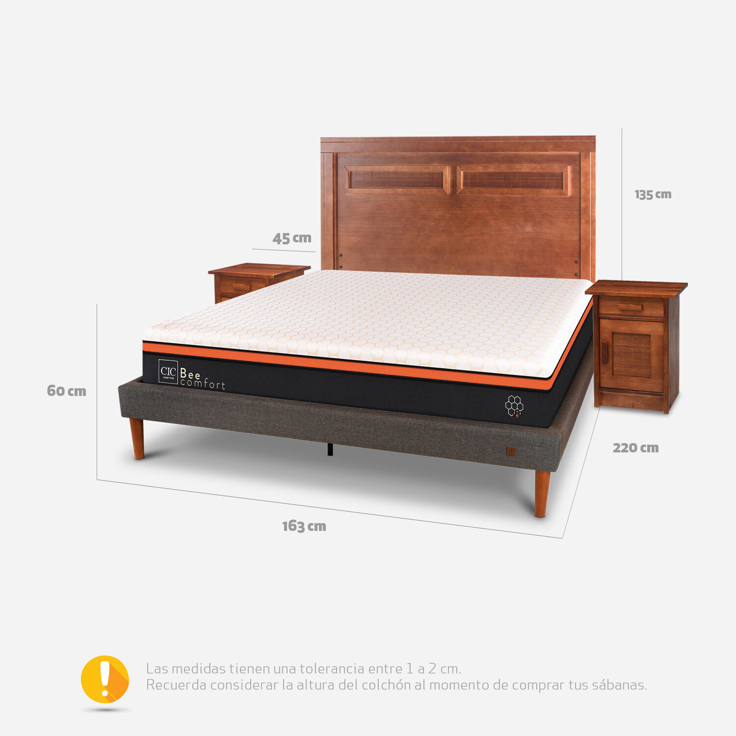 Cama Europea Curve 2 Plazas Bee Comfort + Set Mil&aacute;n Caramel