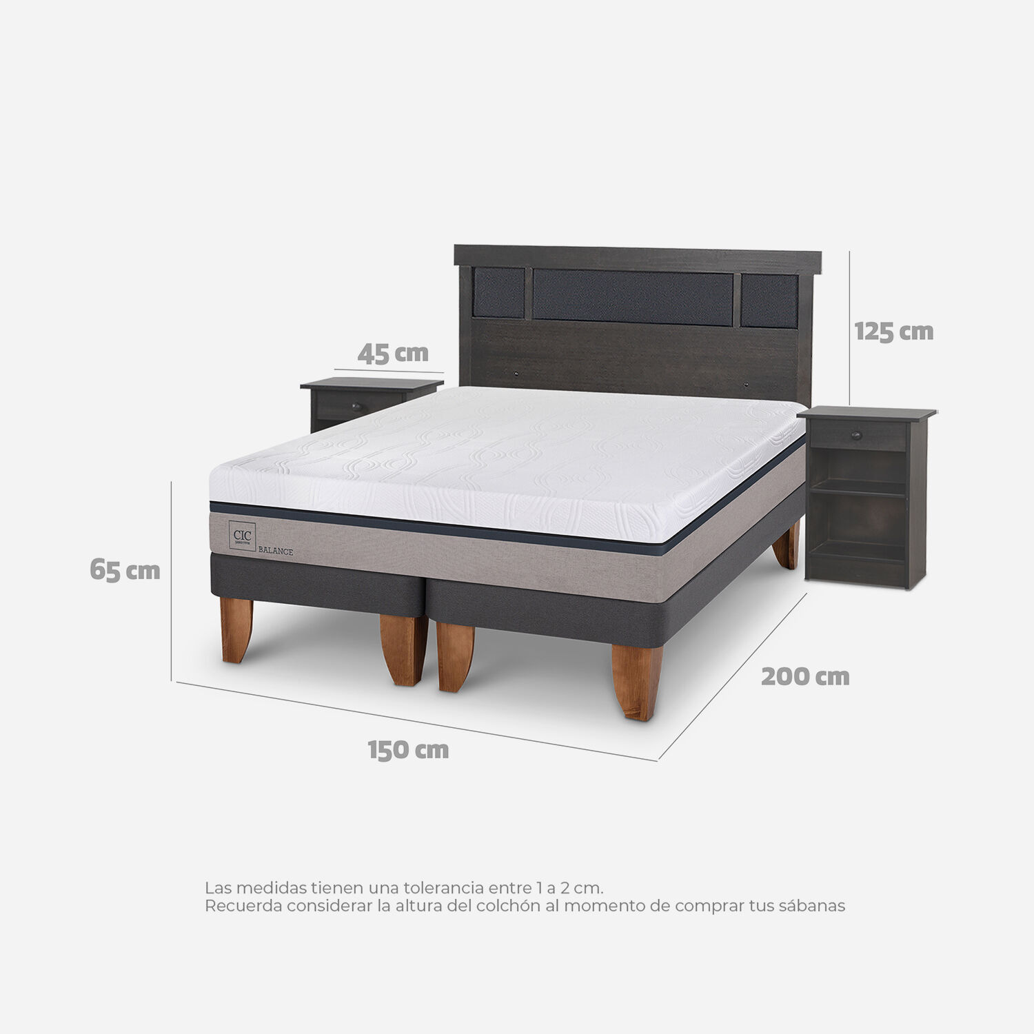 Cama Europea 2 Plazas Balance Base Dividida + Set Dubl&iacute;n Gris