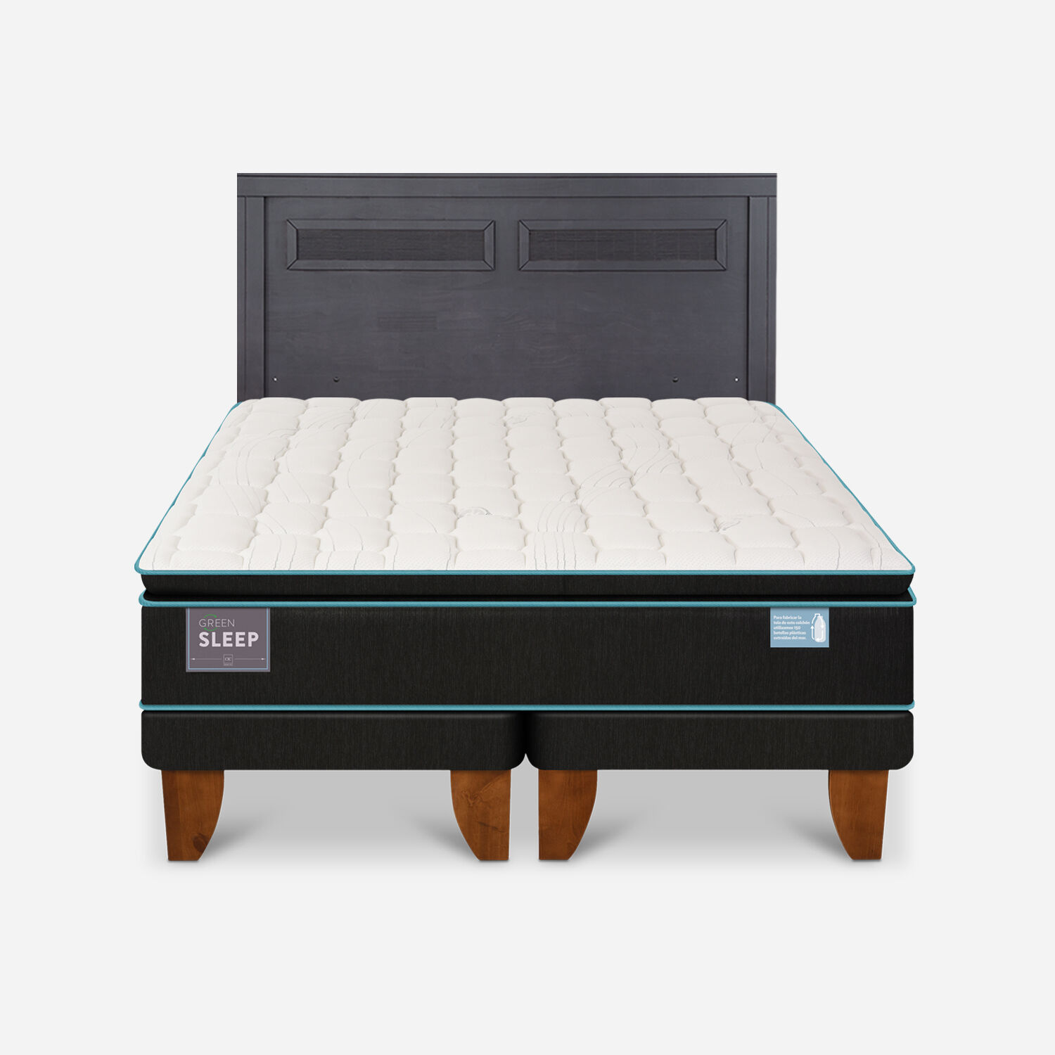 Cama Europea King Green Sleep + Respaldo Mil&aacute;n Negro