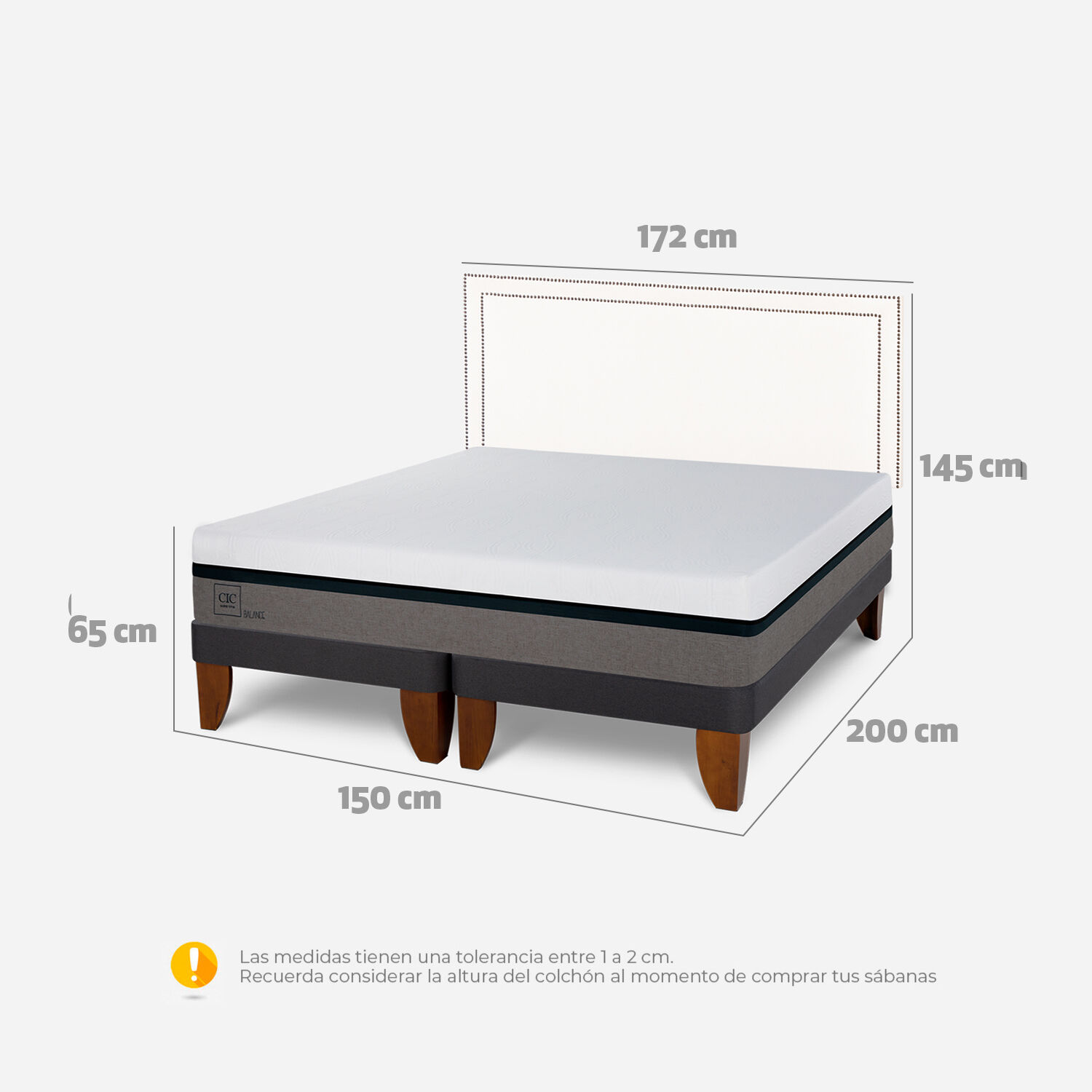 Cama Europea 2 Plazas Balance Base Dividida + Respaldo Danubio
